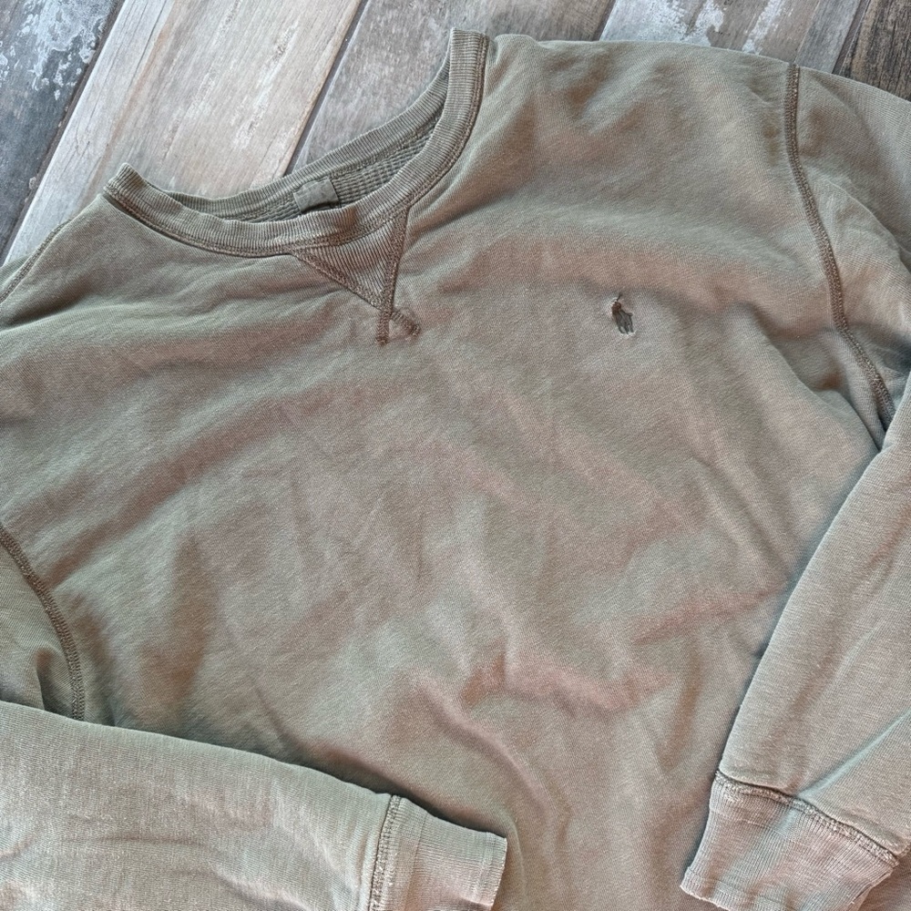 VTG Polo Ralph Lauren Olive Green Thermal Lined Crewneck Sweatshirt XL - Picture 2 of 8